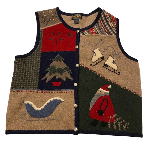 Woolrich Christmas Vest Wool Women’s Sz Medium Patchwork Country Primitive - Picture 7 of 8
